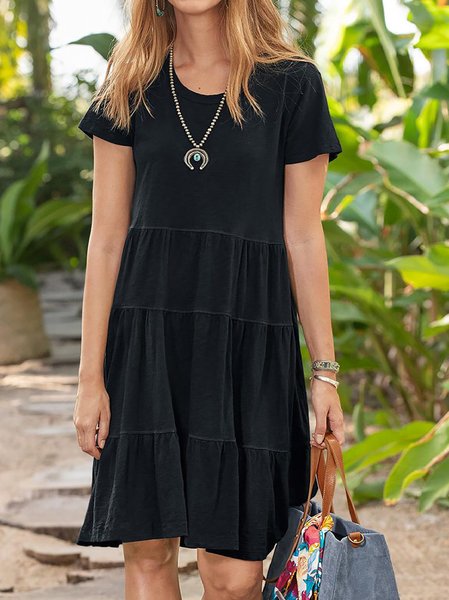 

Plain Crew Neck Casual Dresses, Black, Mini Dresses