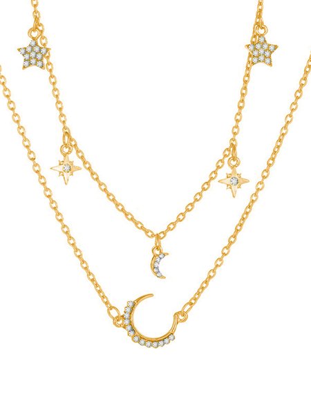 

JFN Diamond Star Moon Layered Necklace Party Necklace Dress Jewelry, Golden, Necklaces