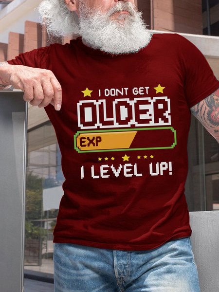 

Men's I Dont Get Older I Level Up Funny Crew Neck Short Sleeve Cotton Short Sleeve T-Shirt, Red, T-shirts