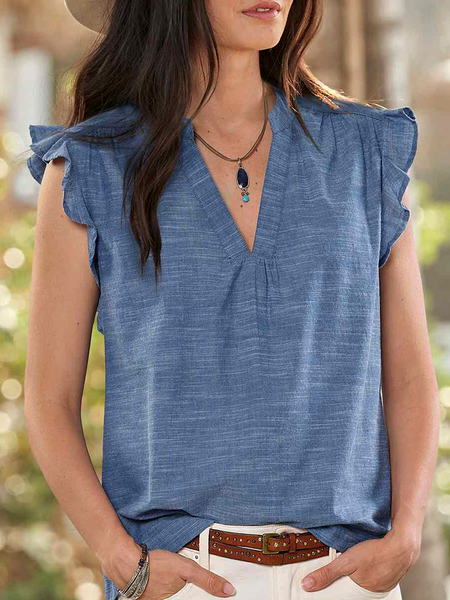 

Vintage Loosen Plain Tanks & Camis, Blue, Tanks & Camis