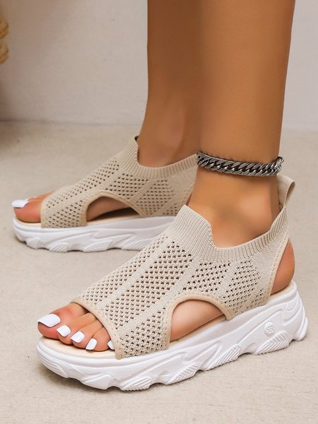 

Flying Weave Hollow Fish Mouth Thick Sole Casual Sports Sandals, Beige, Sandals