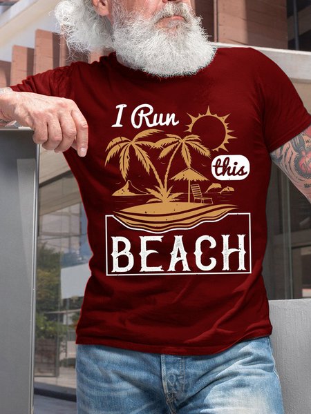 

I Run This Beach Vintage Crew Neck Short Sleeve T-Shirt, Red, T-shirts