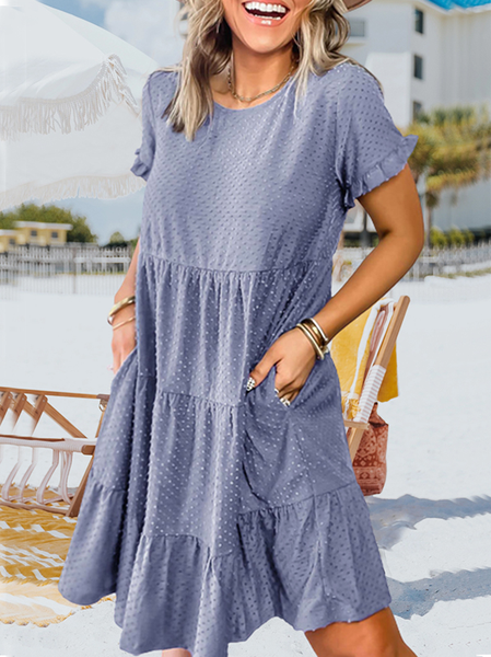 

Solid Crew Neck Casual Dresses, Blue, Mini Dresses