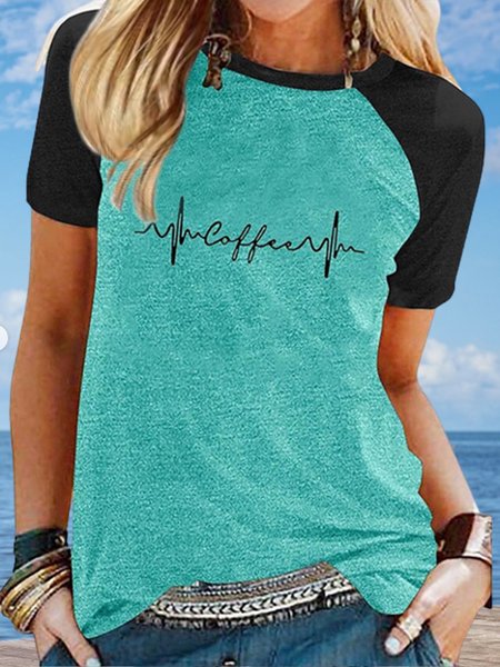 

Crew Neck Loosen Color Block T-Shirt, Green, Tops