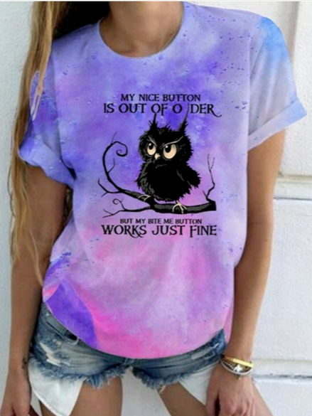 

Crew Neck Casual Loosen T-Shirt, Purple, T-Shirts