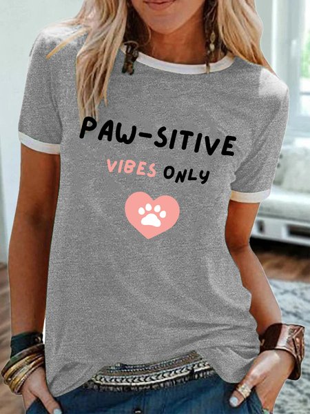 

Lilicloth x Kat8lyst Paw-sitive Vibes Only Ringer Tee, Gray, T-shirts