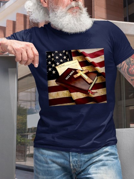 

Bibble On American Flag Crew Neck T-Shirt, Purplish blue, T-shirts