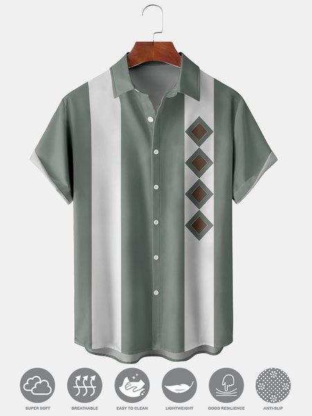 

Men's Geometric Print Moisture Wicking Fabric Fashion Hawaiian Lapel Short Sleeve Shirts, Green, Men's Floral shirt