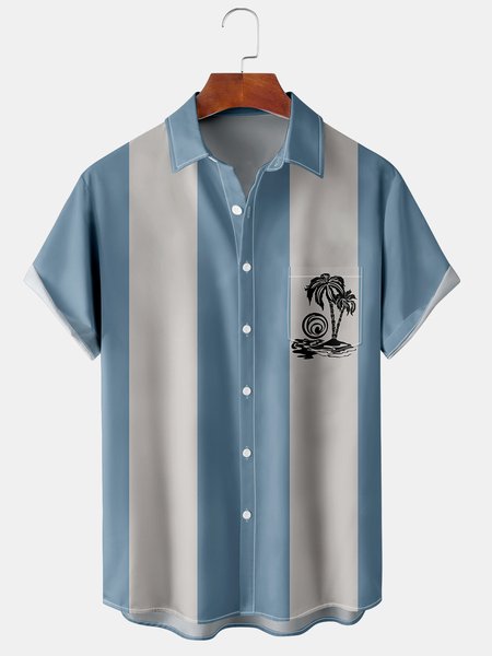 

Men's Coconut Tree Print Casual Breathable Hawaiian Short Sleeve Shirt, Blue, Men's Floral shirt