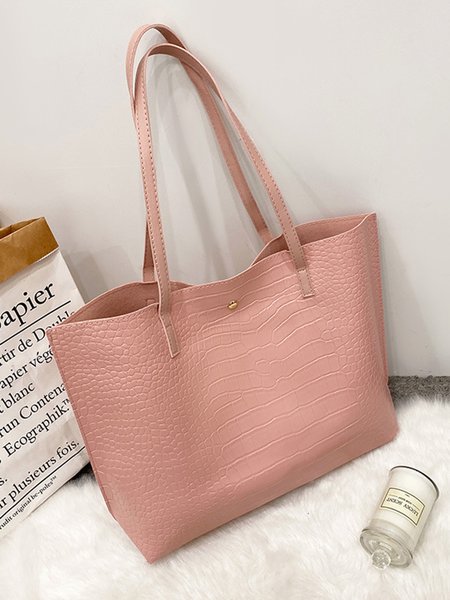 

JFN Crocodile Print Large Capacity Tote Shoulder Bag, Pink, Women's Bags
