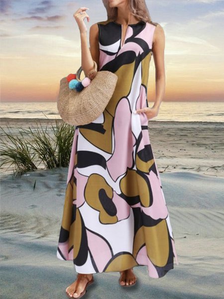 

Loosen Vacation Sleeveless Maxi Dress, Multicolor, Dresses