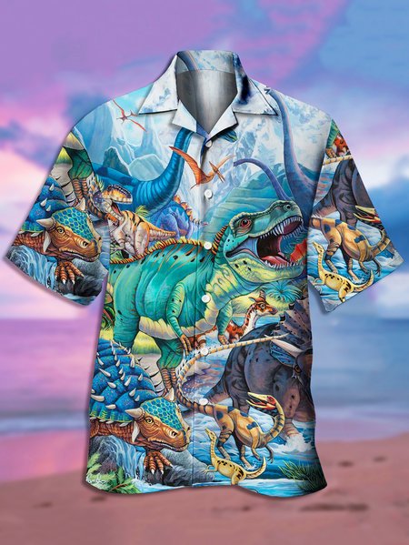 

Men's Printed Casual Short Sleeve Hawaiian Shirt, Blue, Men's Floral shirt