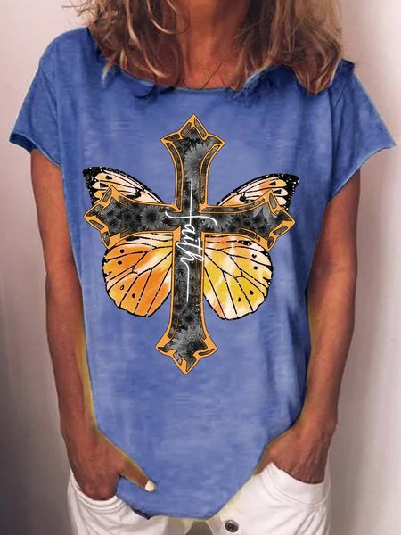 

Womens Faith cross Casual Short Sleeve T-Shirt, Blue, T-shirts