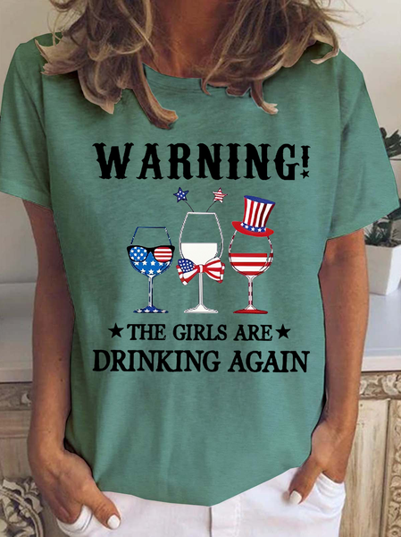 

Warning The Girls Are Drinking Again American flag T-Shirt, Green, T-shirts