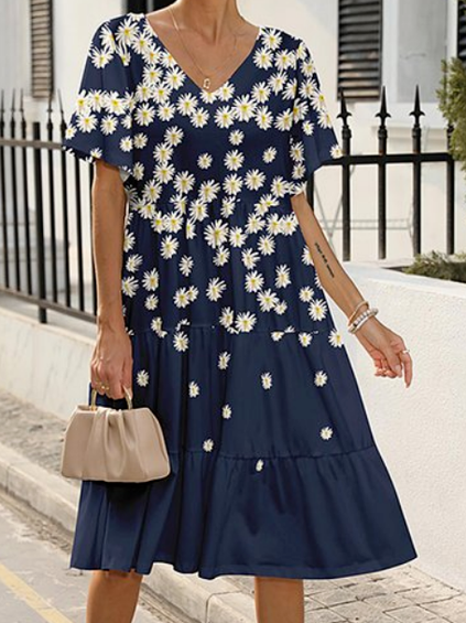 

Loosen Floral Dresses, Deep blue, Dresses