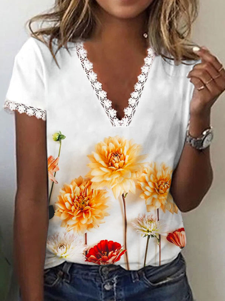 

Casual Floral Regular Fit T-Shirt, White, Tops