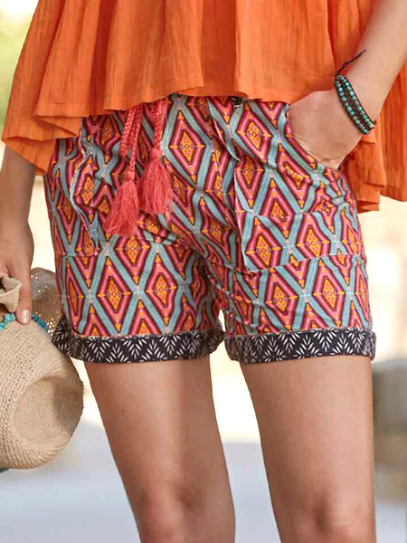 

rhombus geometric print Geometric Casual Pants, Orange, Shorts