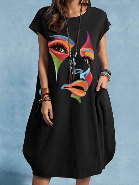 

Daily Midi Crew Neck Regular Fit Casual Dress, Black, Midi Dresses