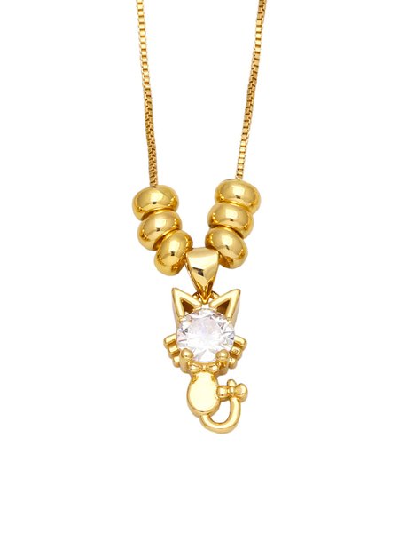 

JFN Brass Colored Zircon Diamond Necklace Clavicle Chain, White, Necklaces