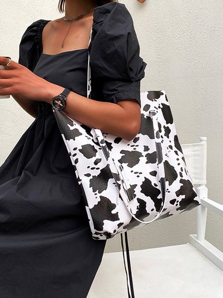 

JFN Cow Tassel Large Capacity Bucket Tote Shoulder Bag, Black-white, Women's Bags