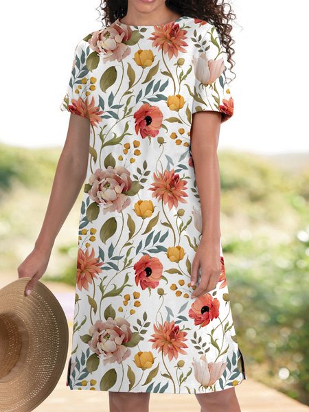 

Simple Regular Fit Crew Neck Dresses, White, Dresses