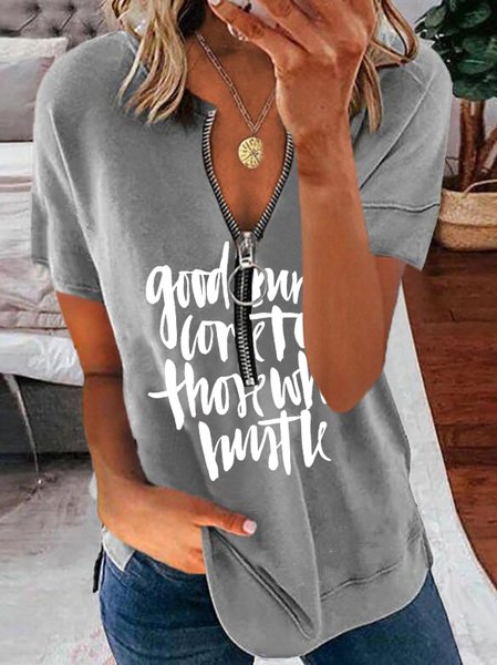 

Casual Short Sleeve T-Shirt, Gray, T-Shirts
