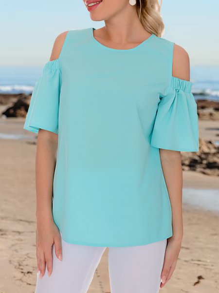 

Crew Neck Loosen Solid Tops, Green, Shirts & Blouses