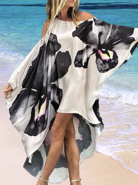 

Vacation One Shoulder Loosen Long Sleeve Woven Dress, As picture, Dresses