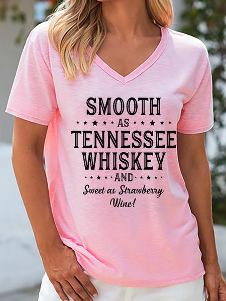 

Funny Saying Smooth As Tennessee Whiskey And Sweet As Strawberry Wine Loosen Short Sleeve Top, Pink, T-shirts