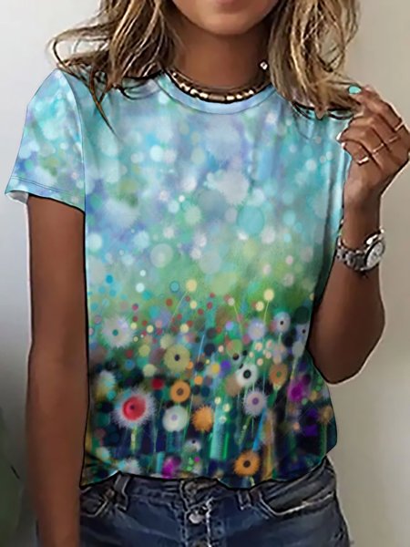 

Casual Abstract Gradient Print Crew Neck T-Shirt, As picture, T-shirts