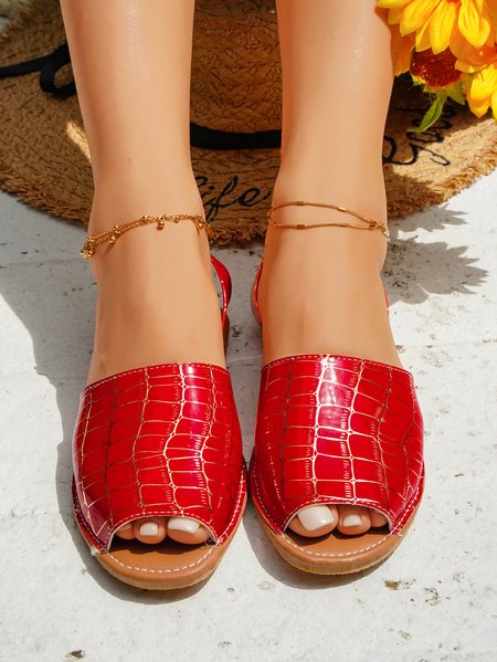 

JFN Lizard Print Upper Fish Mouth Sandals, Red, Sandals
