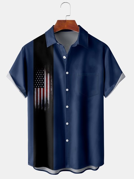 

Mens American Flag Print Short Sleeve Shirt Casual Hawaiian Top, Blue, Short Sleeve Shirts