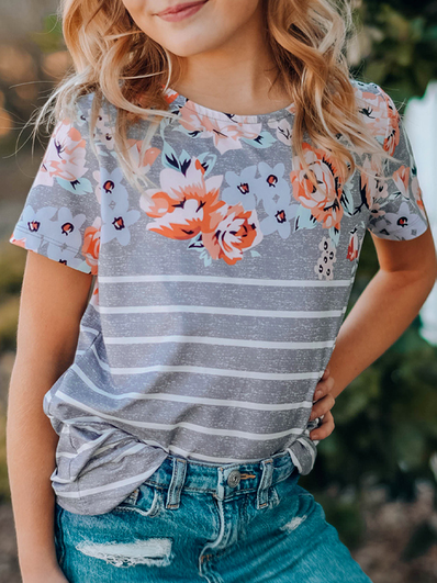 

Vacation Loosen Crew Neck T-Shirt, Gray, Tops