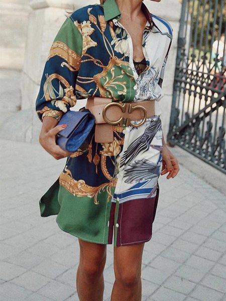 

Abstract Statement Regular Fit Long Sleeve Blouse, Multicolor, Blouses and Shirts