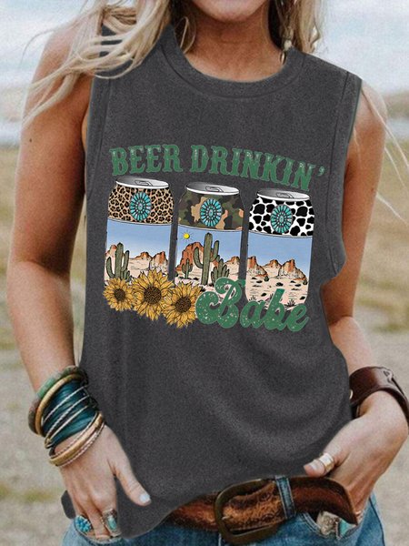 

Beer Drinking Babe Sunflower Crew Neck Top, Gray, T-shirts