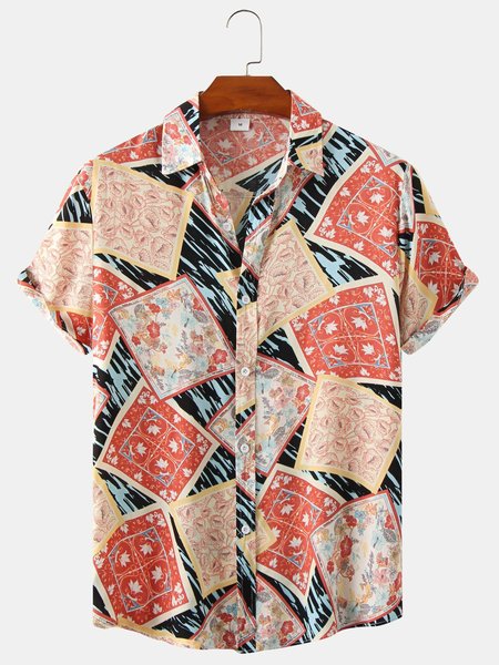 

Cotton And Linen Holiday Leisure Short-sleeved Shirt, As picture, Shirts ＆ Blouse