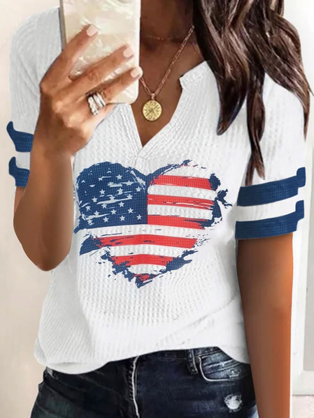 

V Neck Loosen Short Sleeve Tops, White, T-Shirts