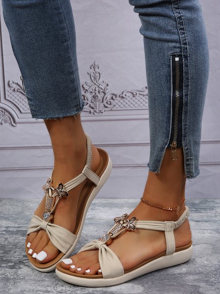 

Rhinestone Beaded Boho Casual Sandals, White, Sandals