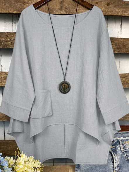 

V Neck Casual Plain Tops, Gray, Tunics