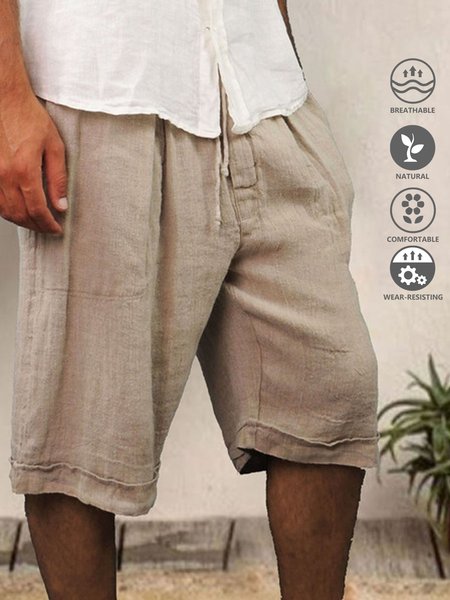 

Cotton Linen Hawaiian Casual Shorts, Apricot, Men's shorts