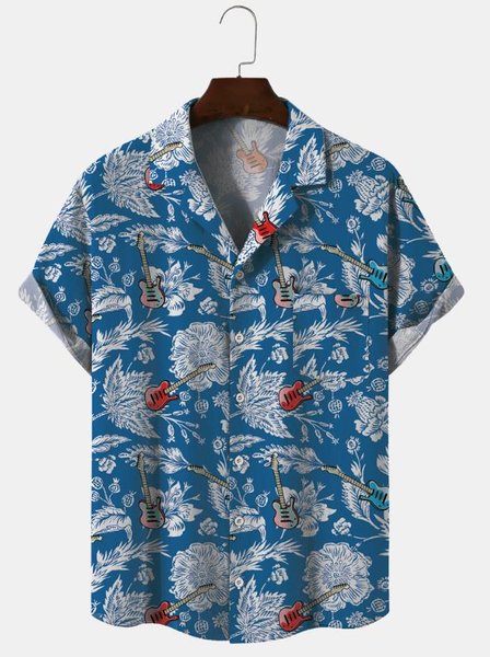 

Cotton Linen Vintage Hawaiian Vacation Short Sleeve Shirt, As picture, Men's Floral shirt