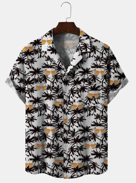 

Cotton And Linen Holiday Leisure Short-sleeved Shirt, As picture, Men's Floral shirt