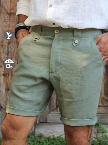 

Cotton And Linen Plain Casual Shorts, Lightgreen, Men's shorts