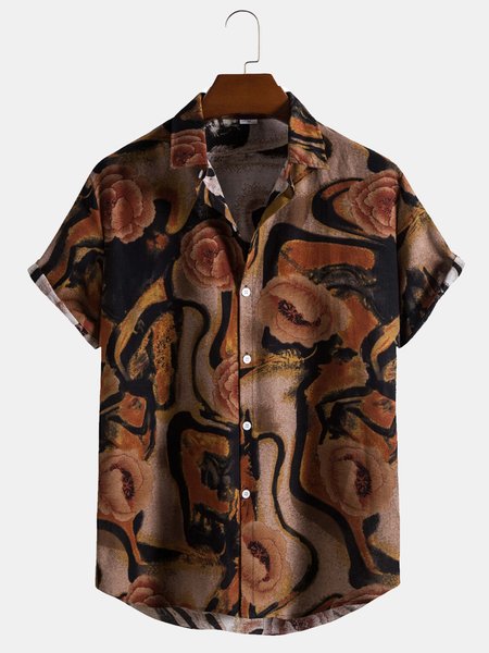 

Cotton Linen Vintage Hawaiian Vacation Short Sleeve Shirt, As picture, Shirts ＆ Blouse