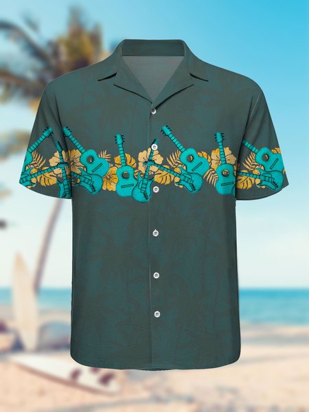 

Cotton Linen Vintage Hawaiian Vacation Short Sleeve Shirt, As picture, Men's Floral shirt