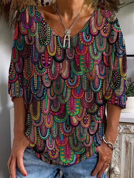 

Loosen Abstract Casual T-Shirt, Multicolor, Shirts & Blouses