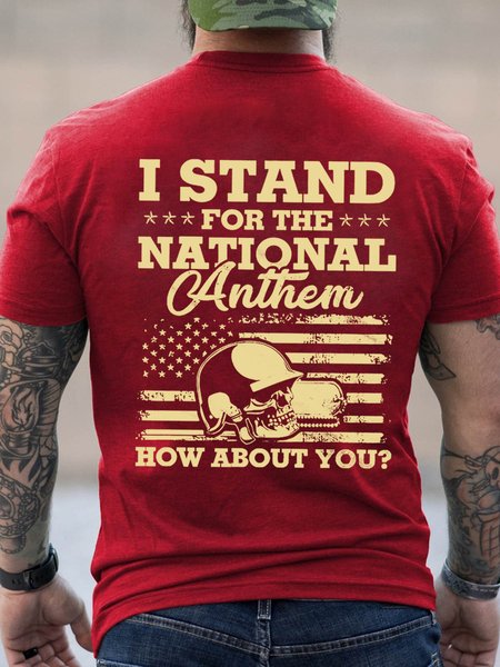 

American Flag I Stand For The National Short Sleeve Crew Neck Cotton Short Sleeve T-Shirt, Red, T-shirts