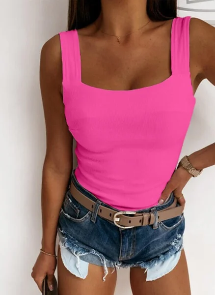 

Sexy Skinny Solid Sleeveless Knit Tank, Rose red, Tanks & Camis