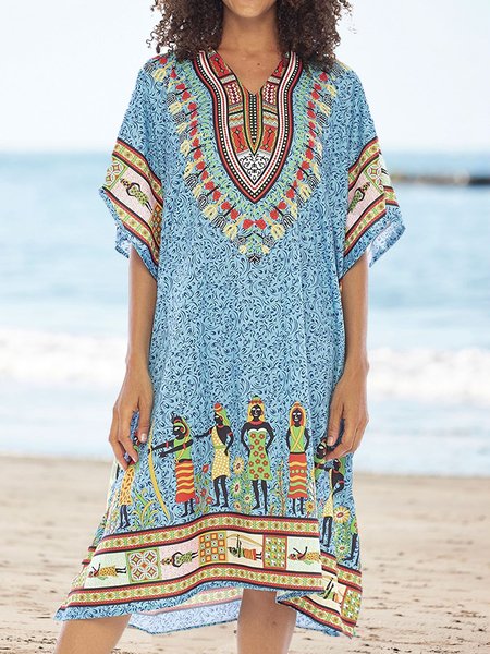 Tribal Vacation Dresses, Blue, Mini Dresses