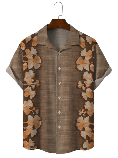 

Cotton and linen botanical floral print comfortable linen shirt, As picture, Men's Floral shirt
